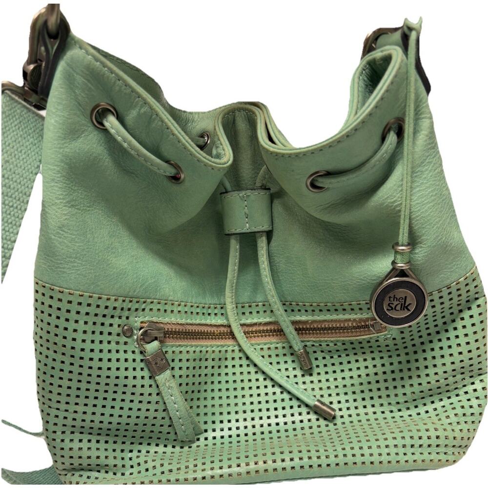 The Sak Mint Green Perforated Drawstring Shoulder Bag